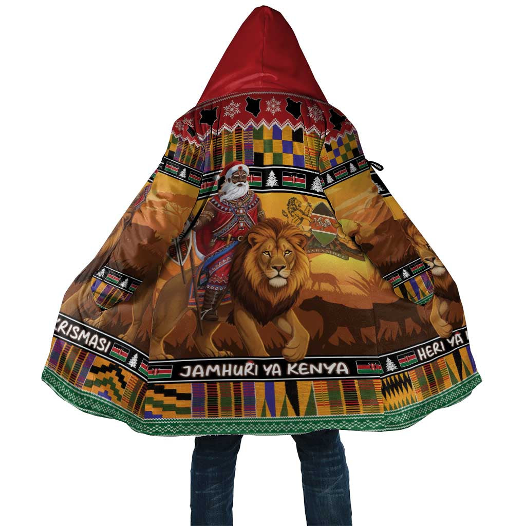 Kenya Safari Christmas Cloak Black Santa Riding Lion - Heri ya Krismasi - Wonder Print Shop