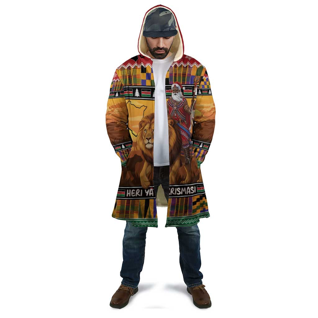 Kenya Safari Christmas Cloak Black Santa Riding Lion - Heri ya Krismasi - Wonder Print Shop