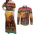 Kenya Safari Christmas Couples Matching Off Shoulder Maxi Dress and Long Sleeve Button Shirt Black Santa Riding Lion - Heri ya Krismasi - Wonder Print Shop