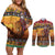 Kenya Safari Christmas Couples Matching Off Shoulder Short Dress and Long Sleeve Button Shirt Black Santa Riding Lion - Heri ya Krismasi - Wonder Print Shop