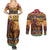Kenya Safari Christmas Couples Matching Summer Maxi Dress and Long Sleeve Button Shirt Black Santa Riding Lion - Heri ya Krismasi - Wonder Print Shop