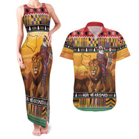 Kenya Safari Christmas Couples Matching Tank Maxi Dress and Hawaiian Shirt Black Santa Riding Lion - Heri ya Krismasi - Wonder Print Shop