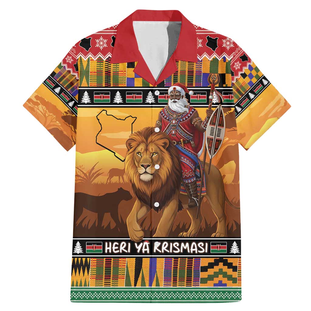 Kenya Safari Christmas Family Matching Mermaid Dress and Hawaiian Shirt Black Santa Riding Lion - Heri ya Krismasi - Wonder Print Shop