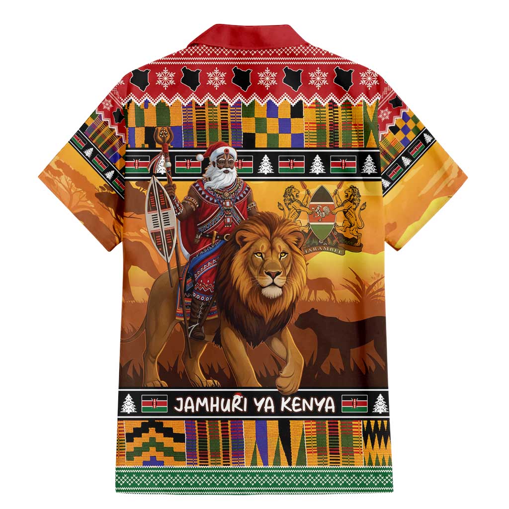 Kenya Safari Christmas Family Matching Mermaid Dress and Hawaiian Shirt Black Santa Riding Lion - Heri ya Krismasi - Wonder Print Shop