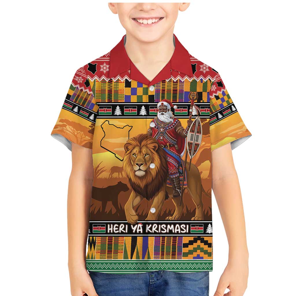 Kenya Safari Christmas Family Matching Mermaid Dress and Hawaiian Shirt Black Santa Riding Lion - Heri ya Krismasi - Wonder Print Shop