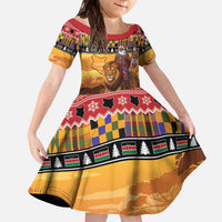 Kenya Safari Christmas Family Matching Off The Shoulder Long Sleeve Dress and Hawaiian Shirt Black Santa Riding Lion - Heri ya Krismasi - Wonder Print Shop