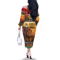 Kenya Safari Christmas Family Matching Off The Shoulder Long Sleeve Dress and Hawaiian Shirt Black Santa Riding Lion - Heri ya Krismasi - Wonder Print Shop