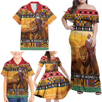 Kenya Safari Christmas Family Matching Off Shoulder Maxi Dress and Hawaiian Shirt Black Santa Riding Lion - Heri ya Krismasi - Wonder Print Shop