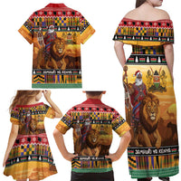 Kenya Safari Christmas Family Matching Off Shoulder Maxi Dress and Hawaiian Shirt Black Santa Riding Lion - Heri ya Krismasi - Wonder Print Shop