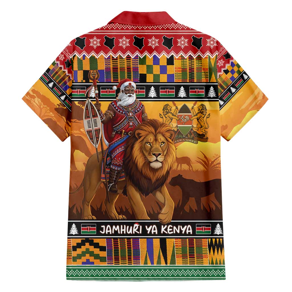 Kenya Safari Christmas Family Matching Off Shoulder Maxi Dress and Hawaiian Shirt Black Santa Riding Lion - Heri ya Krismasi - Wonder Print Shop