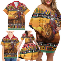 Kenya Safari Christmas Family Matching Off Shoulder Short Dress and Hawaiian Shirt Black Santa Riding Lion - Heri ya Krismasi - Wonder Print Shop