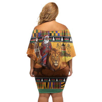 Kenya Safari Christmas Family Matching Off Shoulder Short Dress and Hawaiian Shirt Black Santa Riding Lion - Heri ya Krismasi - Wonder Print Shop