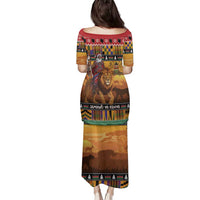 Kenya Safari Christmas Family Matching Puletasi and Hawaiian Shirt Black Santa Riding Lion - Heri ya Krismasi - Wonder Print Shop