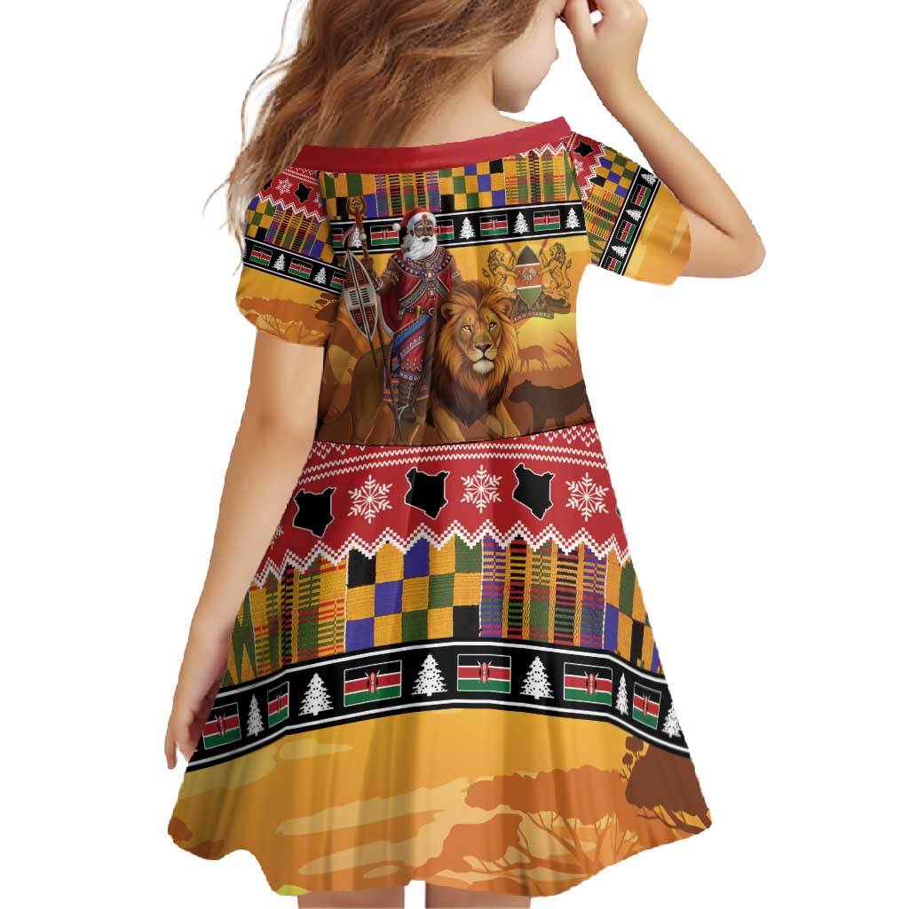 Kenya Safari Christmas Family Matching Short Sleeve Bodycon Dress and Hawaiian Shirt Black Santa Riding Lion - Heri ya Krismasi - Wonder Print Shop