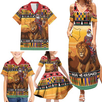 Kenya Safari Christmas Family Matching Summer Maxi Dress and Hawaiian Shirt Black Santa Riding Lion - Heri ya Krismasi - Wonder Print Shop