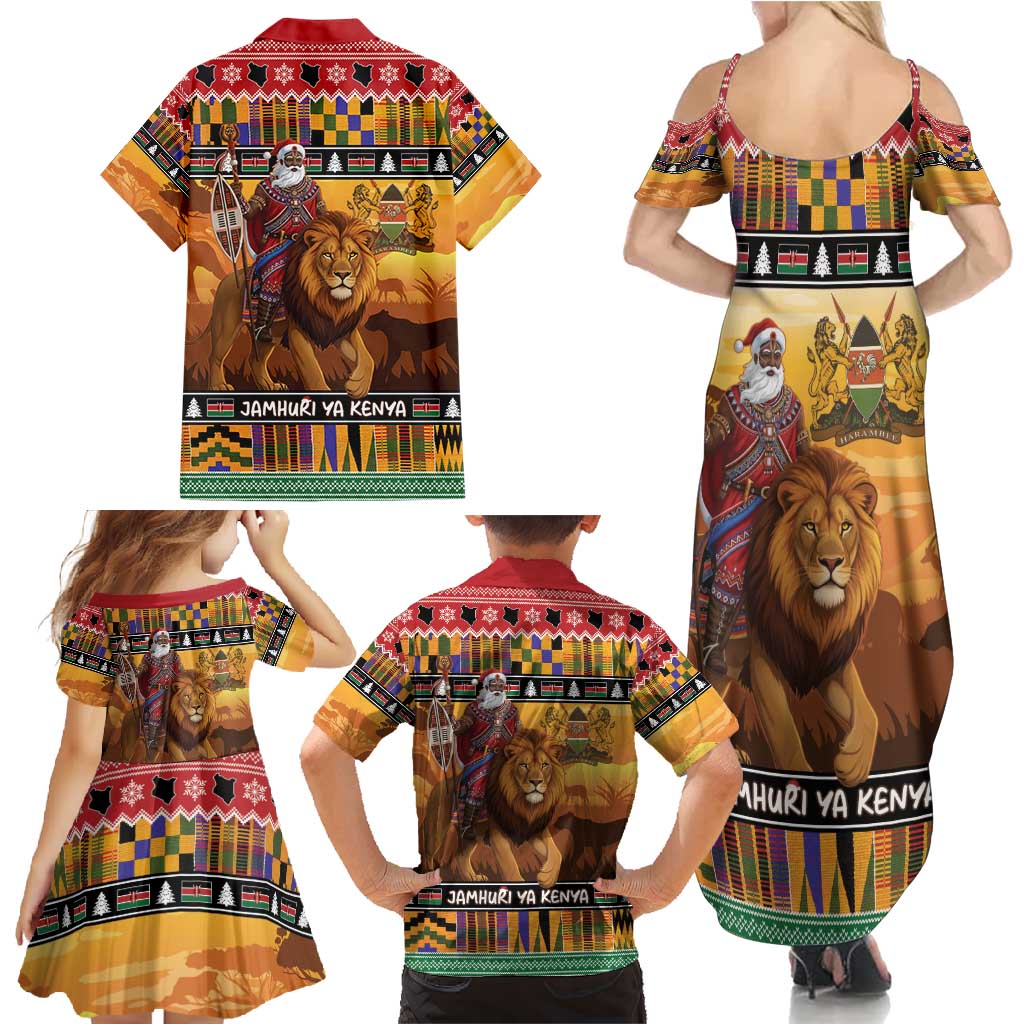 Kenya Safari Christmas Family Matching Summer Maxi Dress and Hawaiian Shirt Black Santa Riding Lion - Heri ya Krismasi - Wonder Print Shop