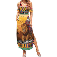 Kenya Safari Christmas Family Matching Summer Maxi Dress and Hawaiian Shirt Black Santa Riding Lion - Heri ya Krismasi - Wonder Print Shop