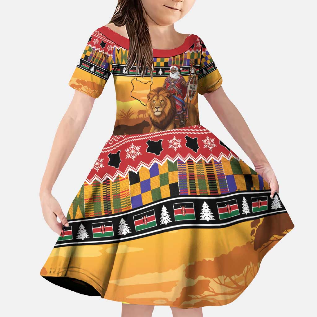 Kenya Safari Christmas Family Matching Tank Maxi Dress and Hawaiian Shirt Black Santa Riding Lion - Heri ya Krismasi - Wonder Print Shop