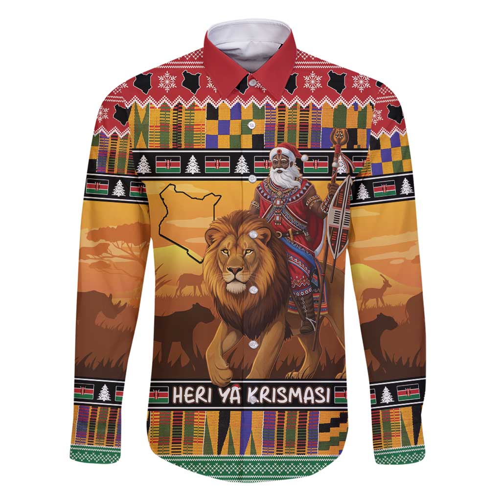Kenya Safari Christmas Family Matching Tank Maxi Dress and Hawaiian Shirt Black Santa Riding Lion - Heri ya Krismasi - Wonder Print Shop