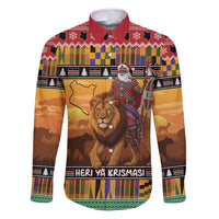Kenya Safari Christmas Family Matching Tank Maxi Dress and Hawaiian Shirt Black Santa Riding Lion - Heri ya Krismasi - Wonder Print Shop