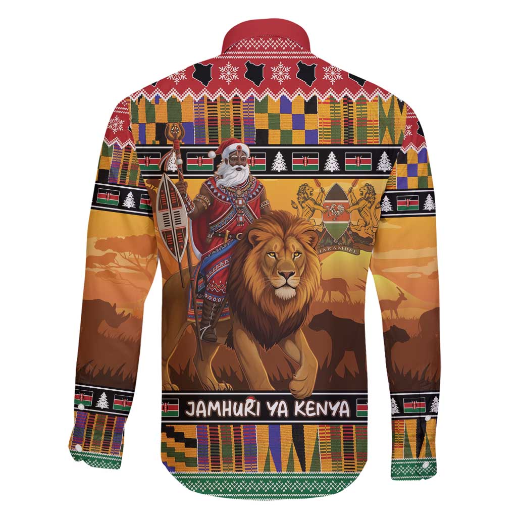 Kenya Safari Christmas Family Matching Tank Maxi Dress and Hawaiian Shirt Black Santa Riding Lion - Heri ya Krismasi - Wonder Print Shop