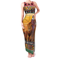 Kenya Safari Christmas Family Matching Tank Maxi Dress and Hawaiian Shirt Black Santa Riding Lion - Heri ya Krismasi - Wonder Print Shop