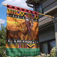Kenya Safari Christmas Garden Flag Black Santa Riding Lion - Heri ya Krismasi - Wonder Print Shop
