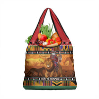 Kenya Safari Christmas Grocery Bag Black Santa Riding Lion - Heri ya Krismasi - Wonder Print Shop