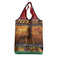 Kenya Safari Christmas Grocery Bag Black Santa Riding Lion - Heri ya Krismasi - Wonder Print Shop