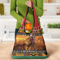Kenya Safari Christmas Grocery Bag Black Santa Riding Lion - Heri ya Krismasi - Wonder Print Shop