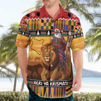 Kenya Safari Christmas Hawaiian Shirt Black Santa Riding Lion - Heri ya Krismasi - Wonder Print Shop