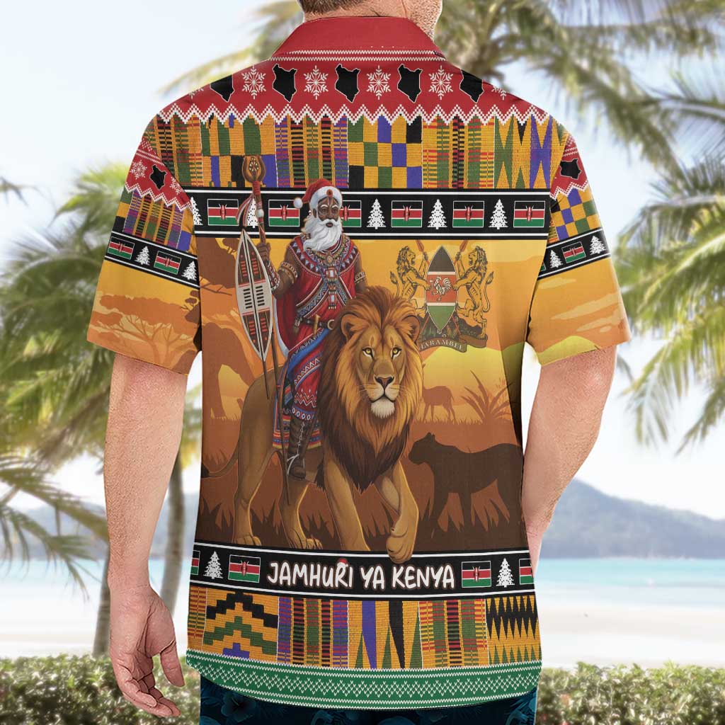 Kenya Safari Christmas Hawaiian Shirt Black Santa Riding Lion - Heri ya Krismasi - Wonder Print Shop