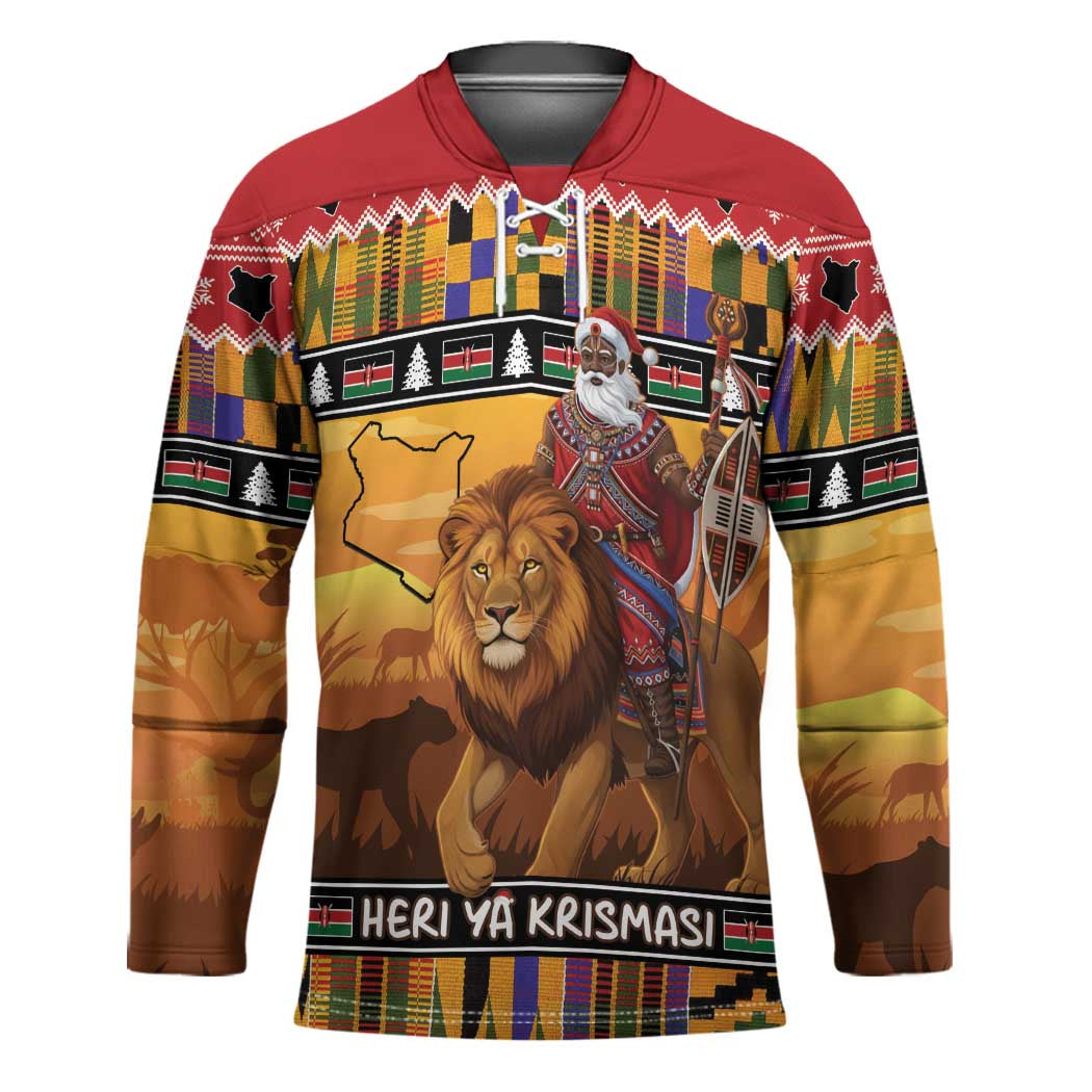 Kenya Safari Christmas Hockey Jersey Black Santa Riding Lion - Heri ya Krismasi - Wonder Print Shop