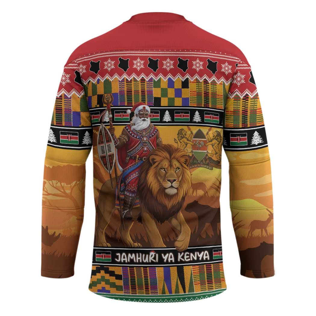 Kenya Safari Christmas Hockey Jersey Black Santa Riding Lion - Heri ya Krismasi - Wonder Print Shop