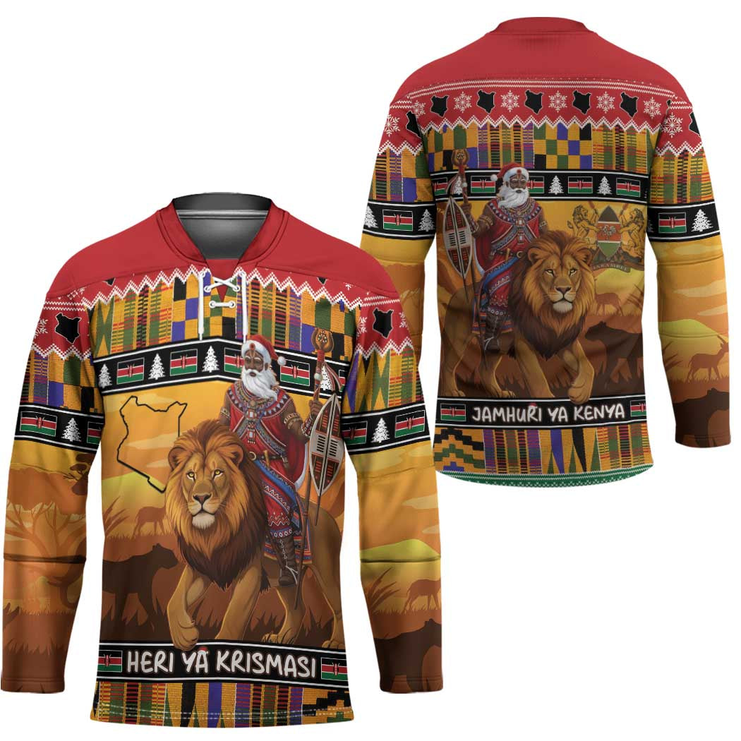 Kenya Safari Christmas Hockey Jersey Black Santa Riding Lion - Heri ya Krismasi - Wonder Print Shop