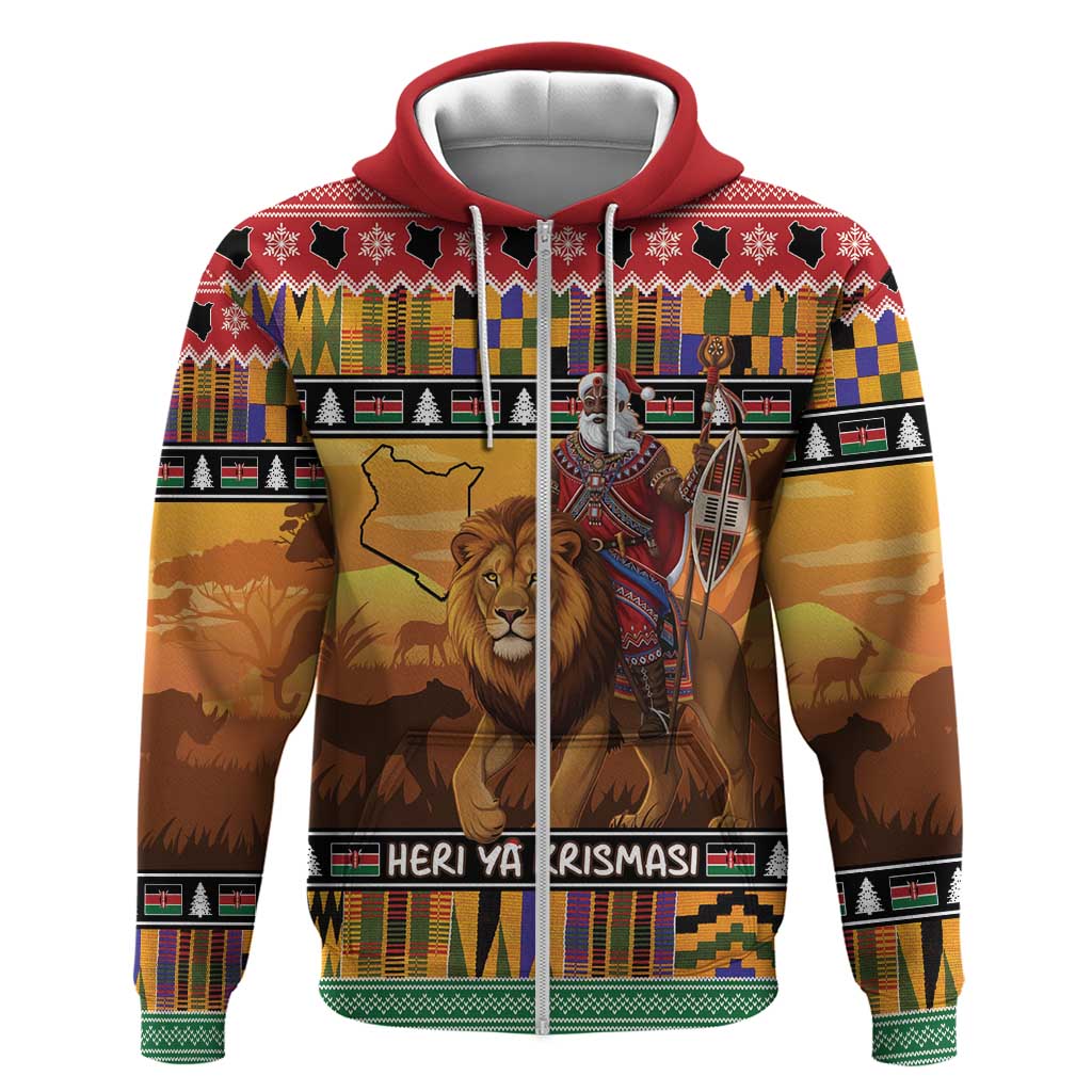 Kenya Safari Christmas Hoodie Black Santa Riding Lion - Heri ya Krismasi - Wonder Print Shop
