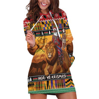 Kenya Safari Christmas Hoodie Dress Black Santa Riding Lion - Heri ya Krismasi - Wonder Print Shop