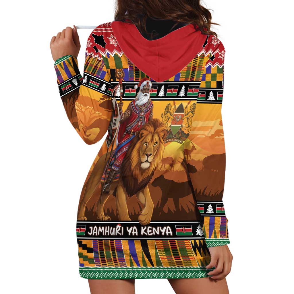 Kenya Safari Christmas Hoodie Dress Black Santa Riding Lion - Heri ya Krismasi - Wonder Print Shop