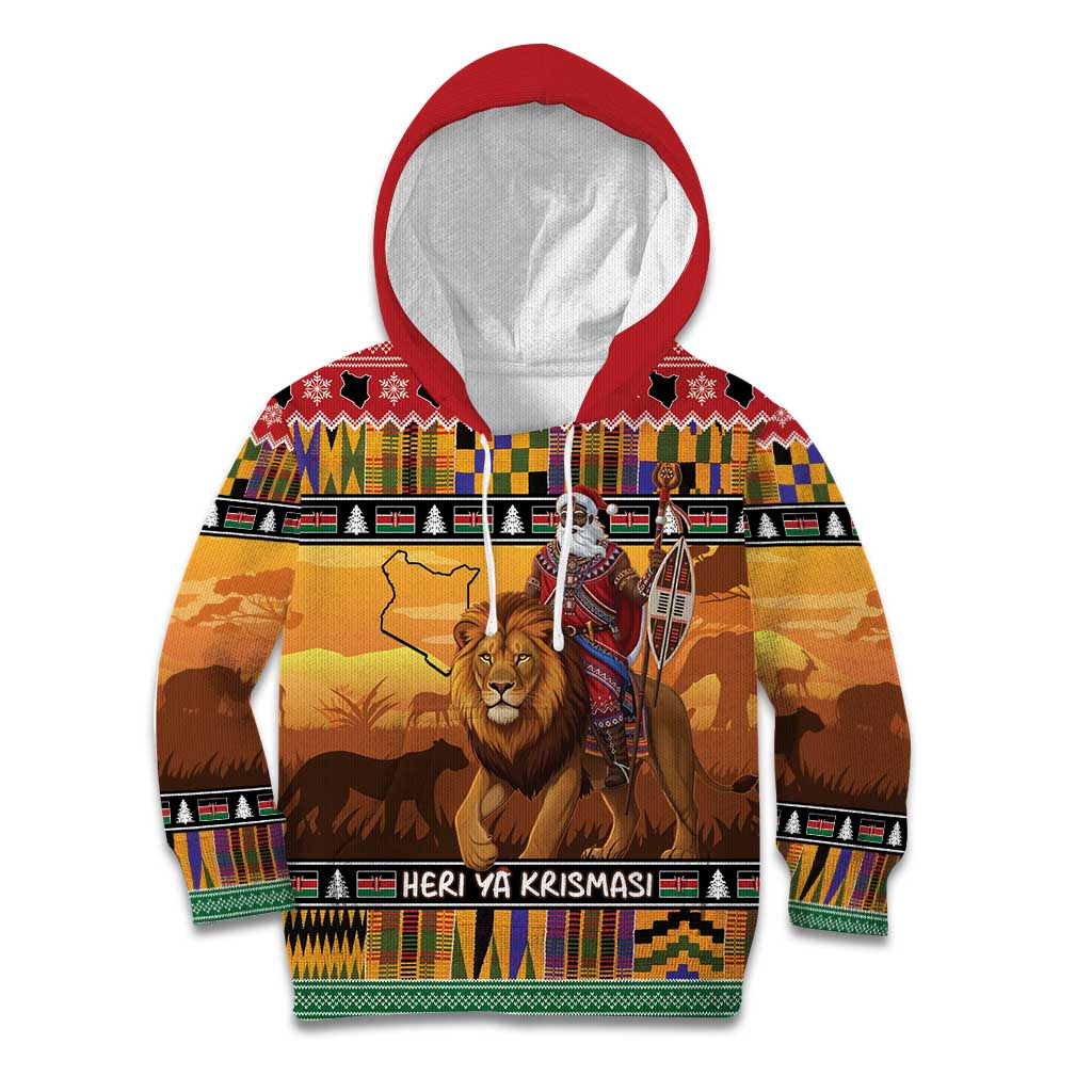 Kenya Safari Christmas Kid Hoodie Black Santa Riding Lion - Heri ya Krismasi - Wonder Print Shop