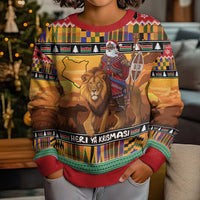 Kenya Safari Christmas Kid Ugly Christmas Sweater Black Santa Riding Lion - Heri ya Krismasi - Wonder Print Shop