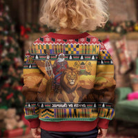 Kenya Safari Christmas Kid Ugly Christmas Sweater Black Santa Riding Lion - Heri ya Krismasi - Wonder Print Shop