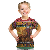Kenya Safari Christmas Kid T Shirt Black Santa Riding Lion - Heri ya Krismasi - Wonder Print Shop