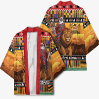 Kenya Safari Christmas Kimono Black Santa Riding Lion - Heri ya Krismasi - Wonder Print Shop