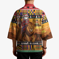 Kenya Safari Christmas Kimono Black Santa Riding Lion - Heri ya Krismasi - Wonder Print Shop