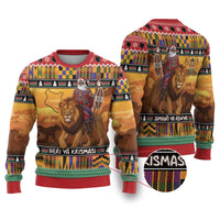 Kenya Safari Christmas Ugly Christmas Sweater Black Santa Riding Lion - Heri ya Krismasi - Wonder Print Shop