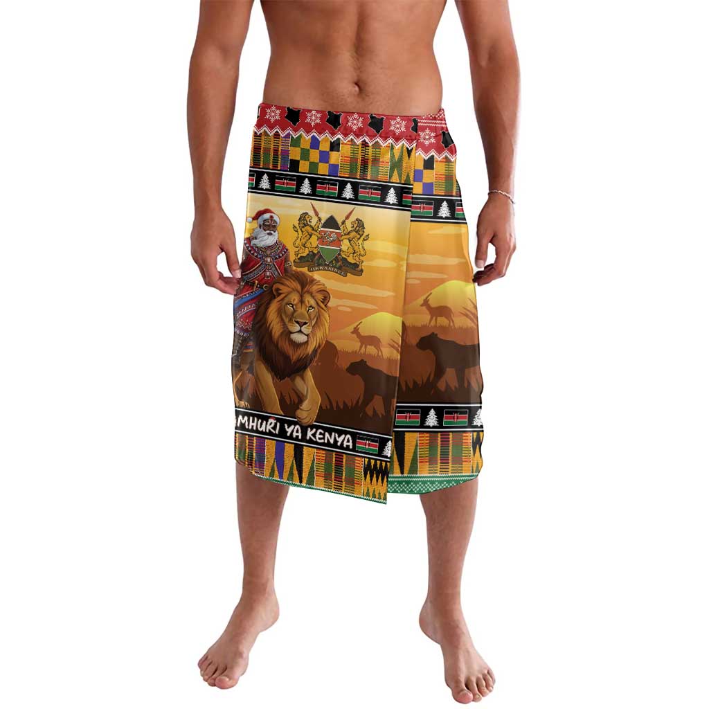 Kenya Safari Christmas Lavalava Black Santa Riding Lion - Heri ya Krismasi - Wonder Print Shop