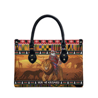Kenya Safari Christmas Leather Bag Black Santa Riding Lion - Heri ya Krismasi - Wonder Print Shop