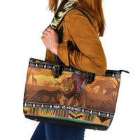 Kenya Safari Christmas Leather Tote Bag Black Santa Riding Lion - Heri ya Krismasi - Wonder Print Shop