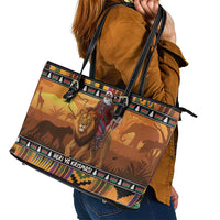 Kenya Safari Christmas Leather Tote Bag Black Santa Riding Lion - Heri ya Krismasi - Wonder Print Shop