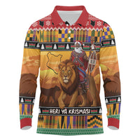 Kenya Safari Christmas Long Sleeve Polo Shirt Black Santa Riding Lion - Heri ya Krismasi - Wonder Print Shop
